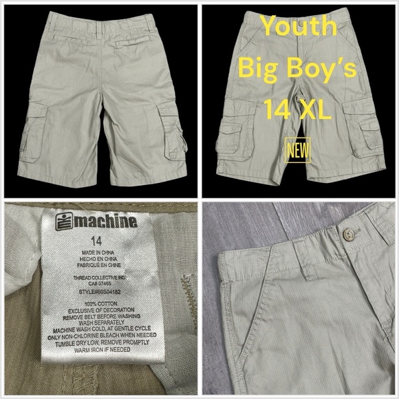 Youth Boys Machine 14 XL Cargo Shorts 8 Pockets Khaki Adjustable Waist NWOT - Picture 1 of 9